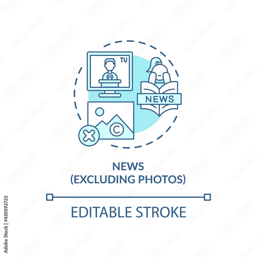News without photos concept icon. Exception to copyright idea thin line illustration. Current events report. Purpose for public consumption. Vector isolated outline RGB color drawing. Editable stroke