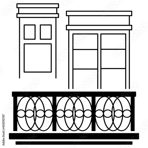 Bay Window with Balcony and Victorian fence Concept Vector Icon Design, balcony and window front view symbol, House exterior design ideas with vintage and classic balconies facade stock illustration