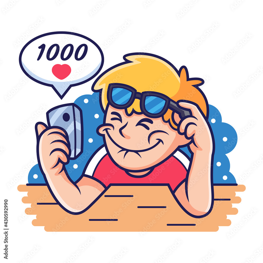Boy Playing Phone with Cute Expression Cartoon. Vector Icon Illustration, Isolated on Premium Vector