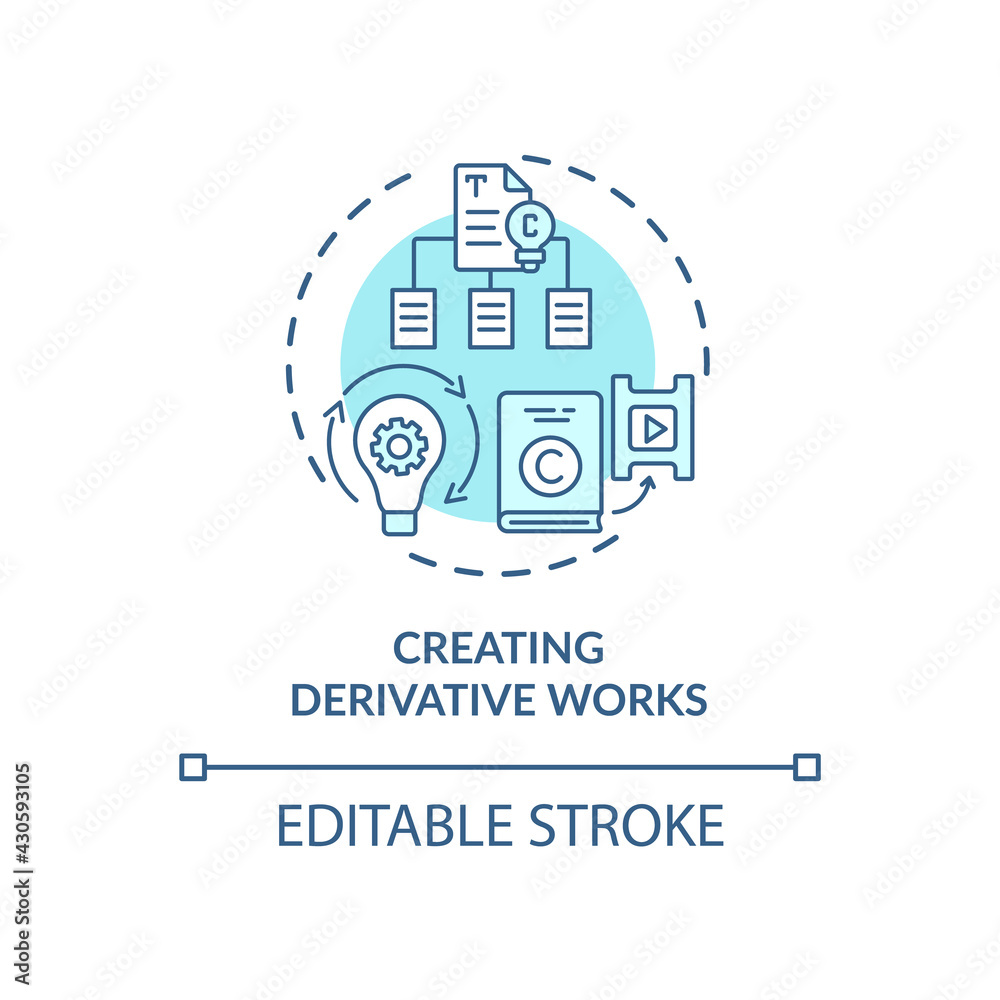 Creating derivative works concept icon. Exclusive author right idea thin line illustration. Substantial new material. Modifying, translating. Vector isolated outline RGB color drawing. Editable stroke