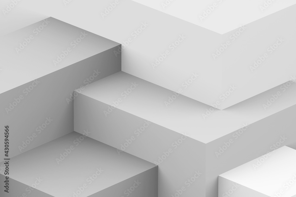Abstract white and gray geometric cubic background. isometric square 3d render.