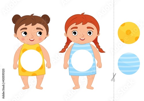 Education paper game for preshool children. Vector illustration of cute girls.