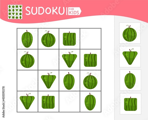 Sudoku game for children with pictures. Kids activity sheet. 