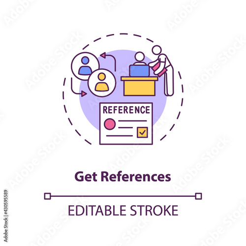 Get references concept icon. Be prepared to provide a list of employment references idea thin line illustration. Ask the right people. Vector isolated outline RGB color drawing. Editable stroke