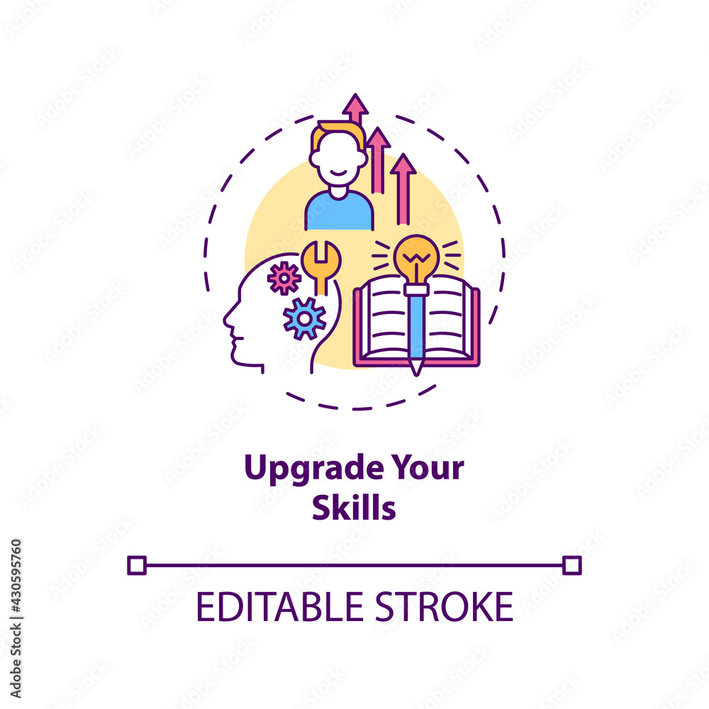 Upgrade your skills concept icon. Look for ways to develop new skills idea thin line illustration. Learn more new information. Vector isolated outline RGB color drawing. Editable stroke Upgrade your skills concept icon. Look for ways to develop new skills idea thin line illustration. Learn more new information. Vector isolated outline RGB color drawing. Editable stroke