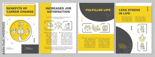 Benefits of career change brochure template. Less stress in life. Flyer, booklet, leaflet print, cover design with linear icons. Vector layouts for presentation, annual reports, advertisement pages