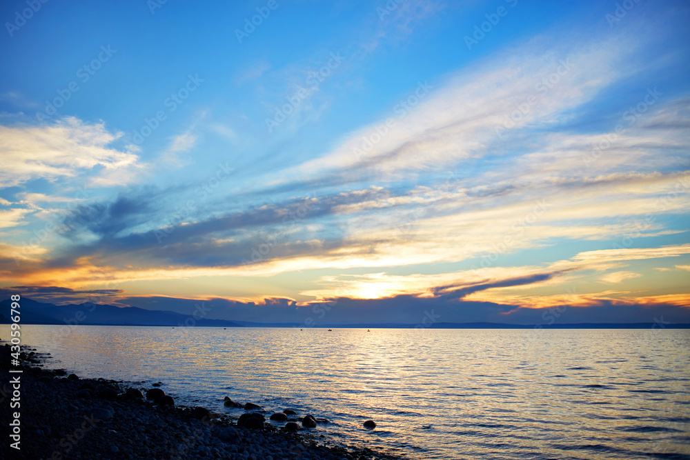 Obraz premium Beautiful landscape of Lake Baikal. Sunset in summer . 