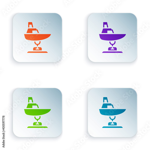 Color Swing boat on the playground icon isolated on white background. Childrens carousel with boat. Amusement icon. Set colorful icons in square buttons. Vector