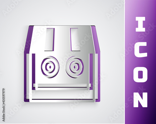 Paper cut Shooting gallery icon isolated on grey background. Shooting range. Paper art style. Vector