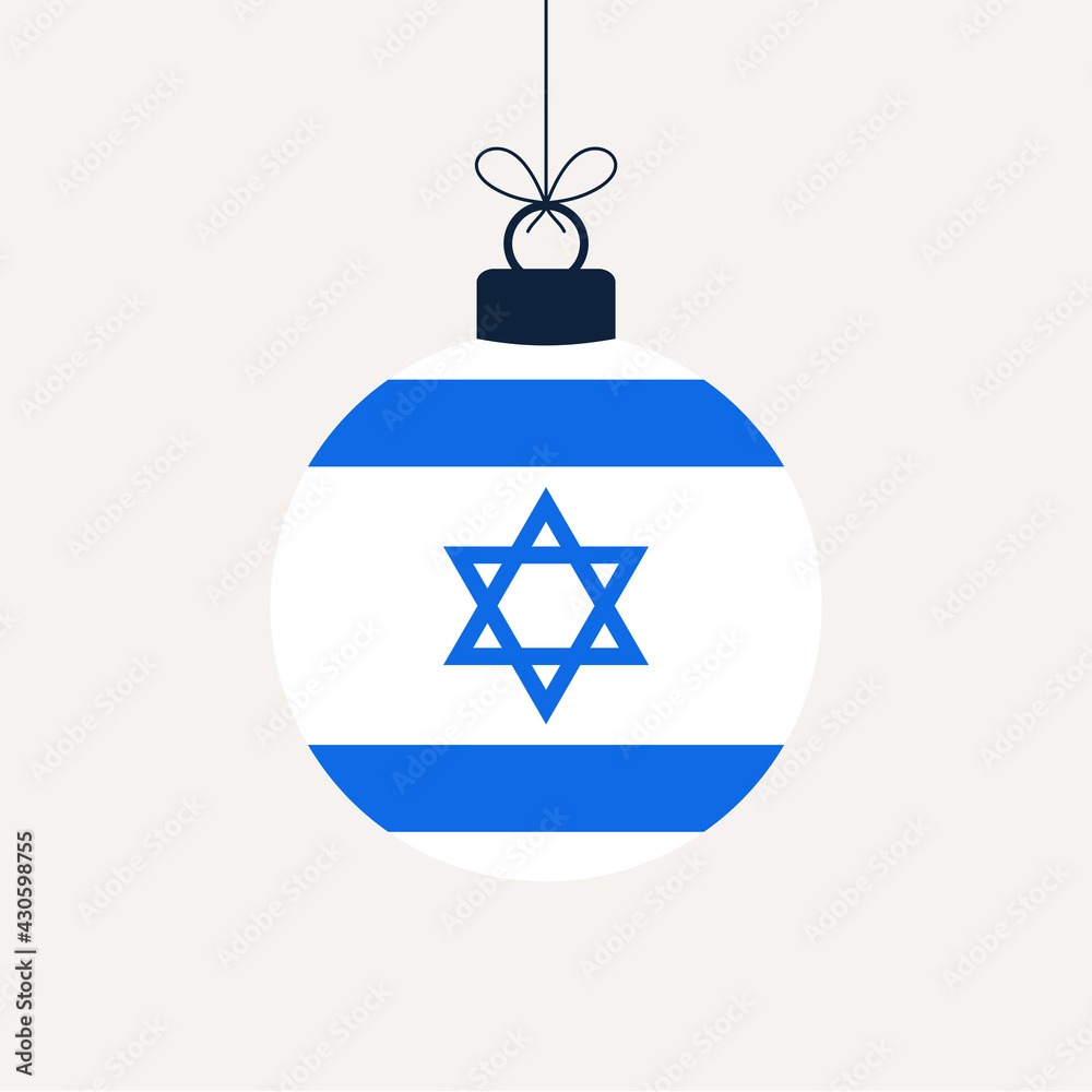 Christmas ball with israel flag. Greeting card Vector illustration. Merry Christmas Ball with Flag isolated on white background Christmas ball with israel flag. Greeting card Vector illustration. Merry Christmas Ball with Flag isolated on white background