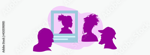 horizontal Silhouette heads of people communicating digital on the social network web banner