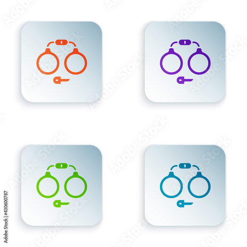 Color Handcuffs icon isolated on white background. Set colorful icons in square buttons. Vector