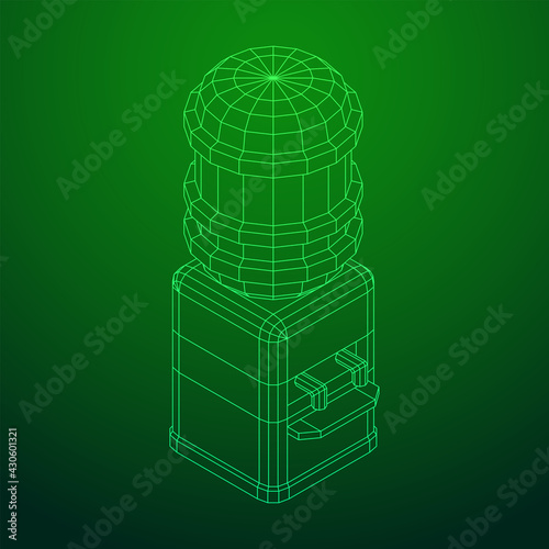 Water cooler with full bottle. Refreshment office concept. Wireframe low poly mesh vector illustration
