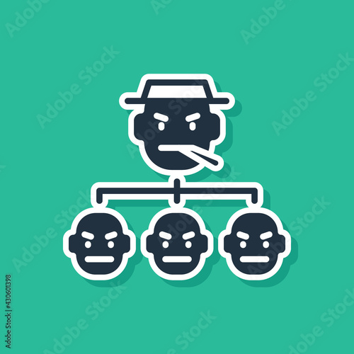 Blue Mafia icon isolated on green background. Boss and gangsters. Vector