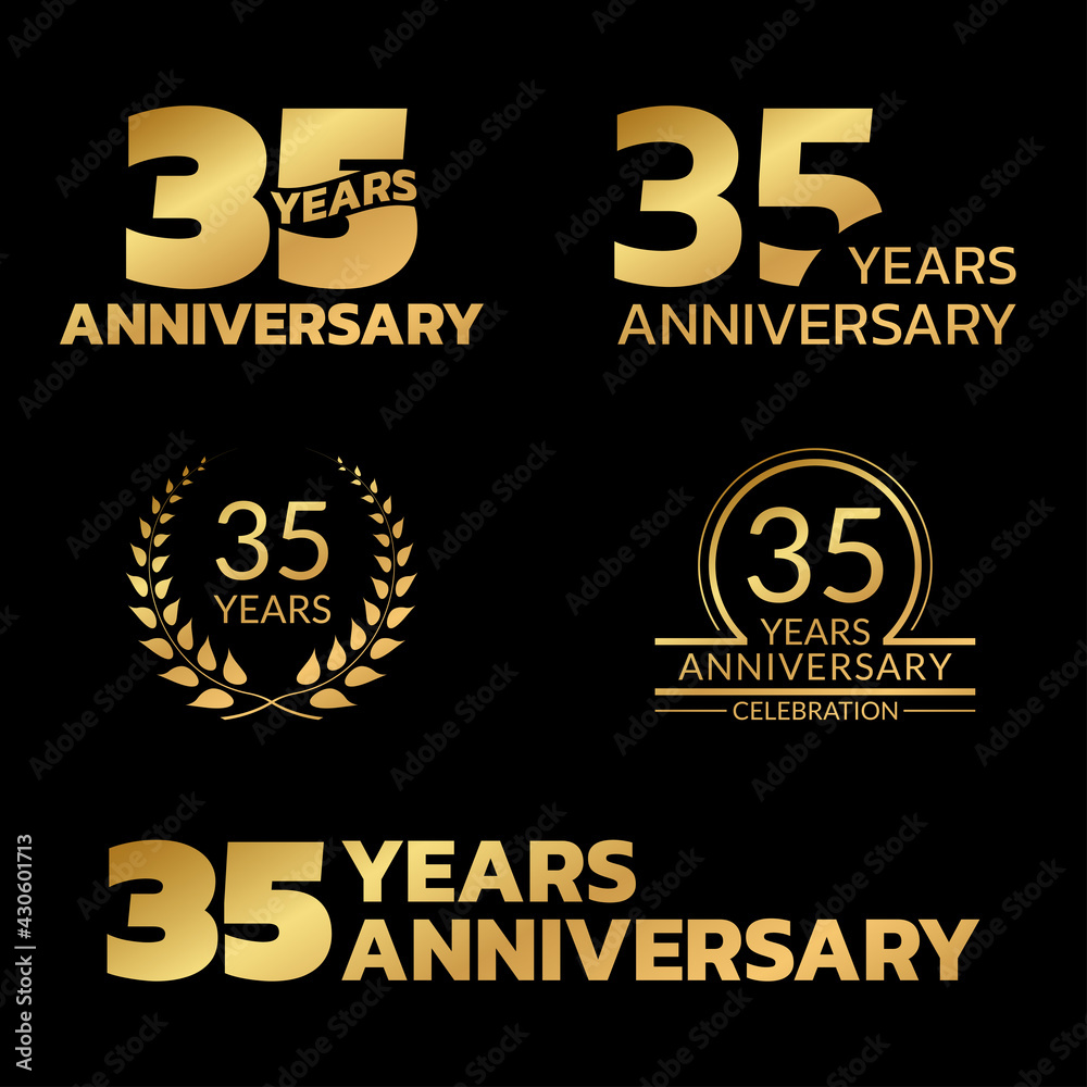 35 years anniversary icon or logo set. 35th birthday celebration badge or label for invitation card, jubilee design. Vector illustration. 35 years anniversary icon or logo set. 35th birthday celebration badge or label for invitation card, jubilee design. Vector illustration.