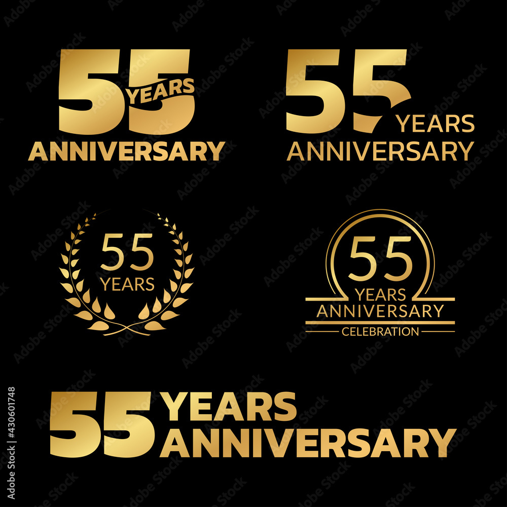 Fototapeta premium 55 years anniversary icon or logo set. 55th birthday celebration badge or label for invitation card, jubilee design. Vector illustration.