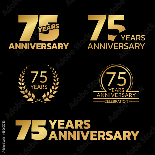 75 years anniversary icon or logo set. 75th birthday celebration badge or label for invitation card, jubilee design. Vector illustration.