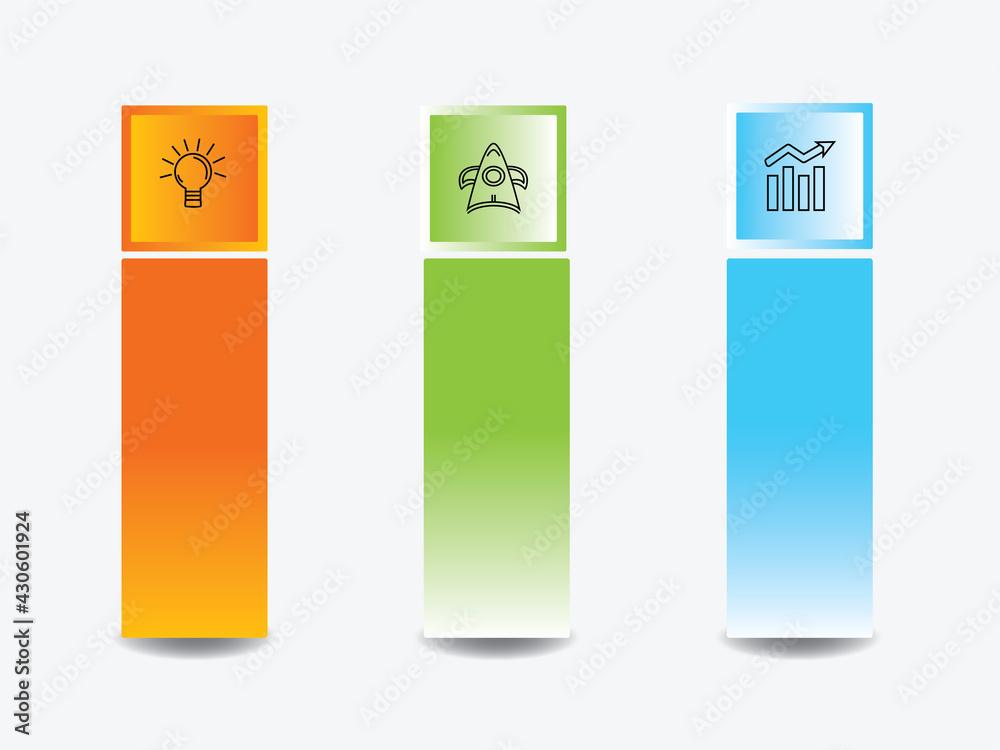 Glossy Three Color Options With Icons And Space For Text On White Background For Business Infographic. Glossy Three Color Options With Icons And Space For Text On White Background For Business Infographic.