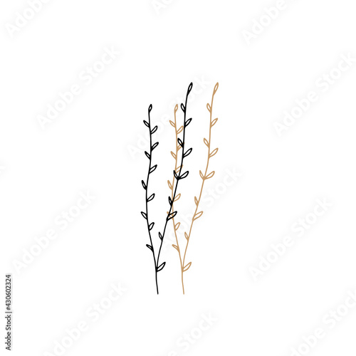 Vector graphic, simple hand drawn floral icon. Branch with leaves.