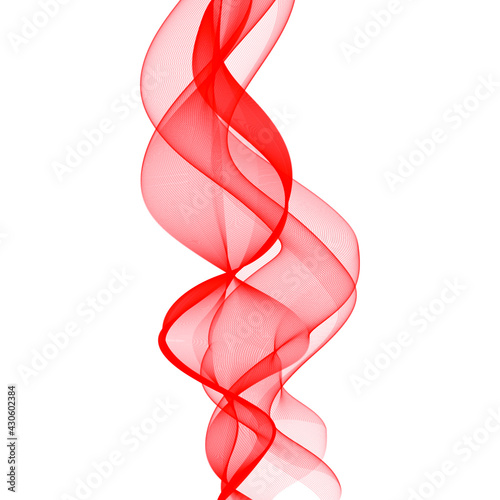 Transparent red vertical wave, red swirl of lines, vector illustration.