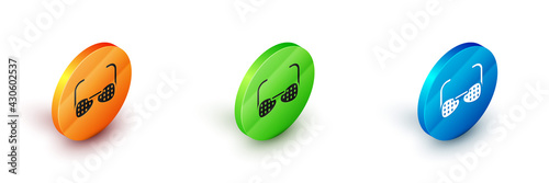 Isometric Glasses for the blind and visually impaired icon isolated on white background. Circle button. Vector