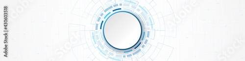 Abstract Technology Background, white circle banner on blue circuit board pattern
