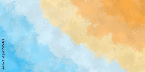 Abstract watercolor background with streaks of watercolors in blue and yellow and orange. Illustration of the banner, wallpaper, cover