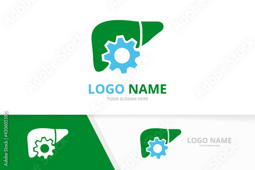 Vector liver and gear logo combination. Unique internal organ logotype design template.