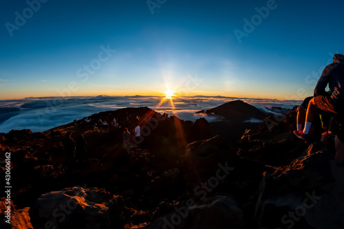 Sunrise over clouds at summit of Haleakala , Maui, Hawaii
