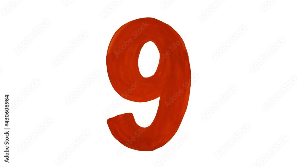 Number counter from 1 to 10 and backward. Red figures painted by hand on white background Number counter from 1 to 10 and backward. Red figures painted by hand on white background