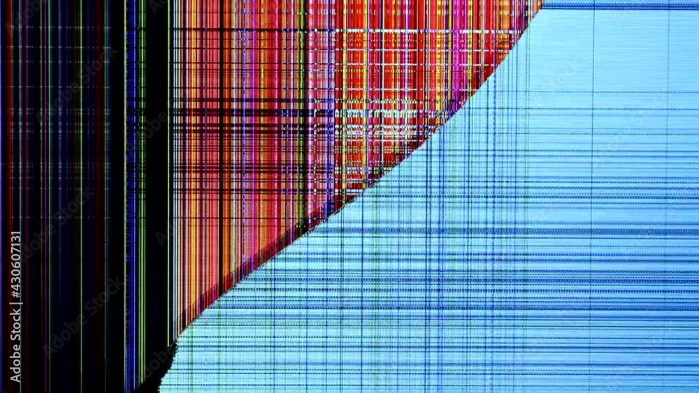 Colorful stripes on a broken LCD TV screen