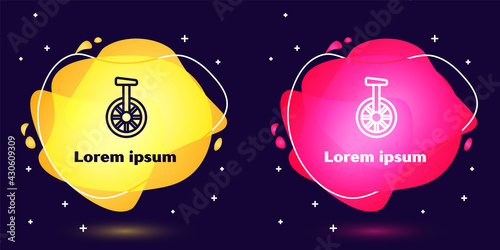 Set line Unicycle or one wheel bicycle icon isolated on blue background. Monowheel bicycle. Abstract banner with liquid shapes. Vector