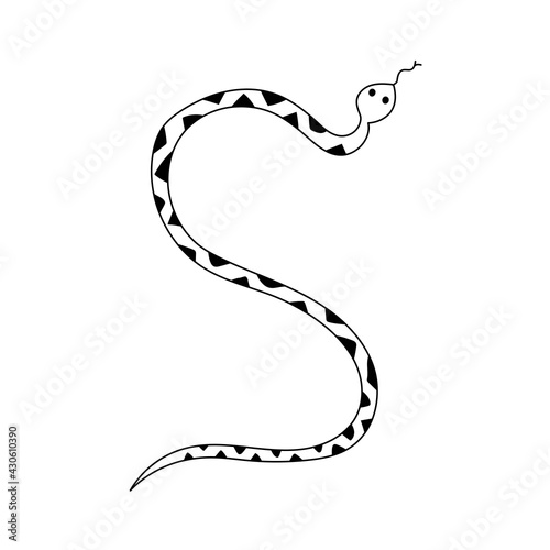 Dangerous snake with geometrical pattern on its skin. Doodle hand drawn vector illustration.