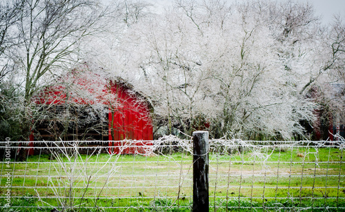 Red barn in a freeze