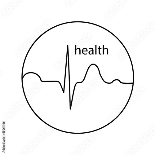 Health symbol with a cardiogram. Black and white logo. Vector isolated round illustration