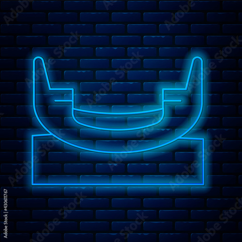Glowing neon line Boat swing icon isolated on brick wall background. Childrens entertainment playground. Attraction riding ship, swinging boat. Amusement park. Vector