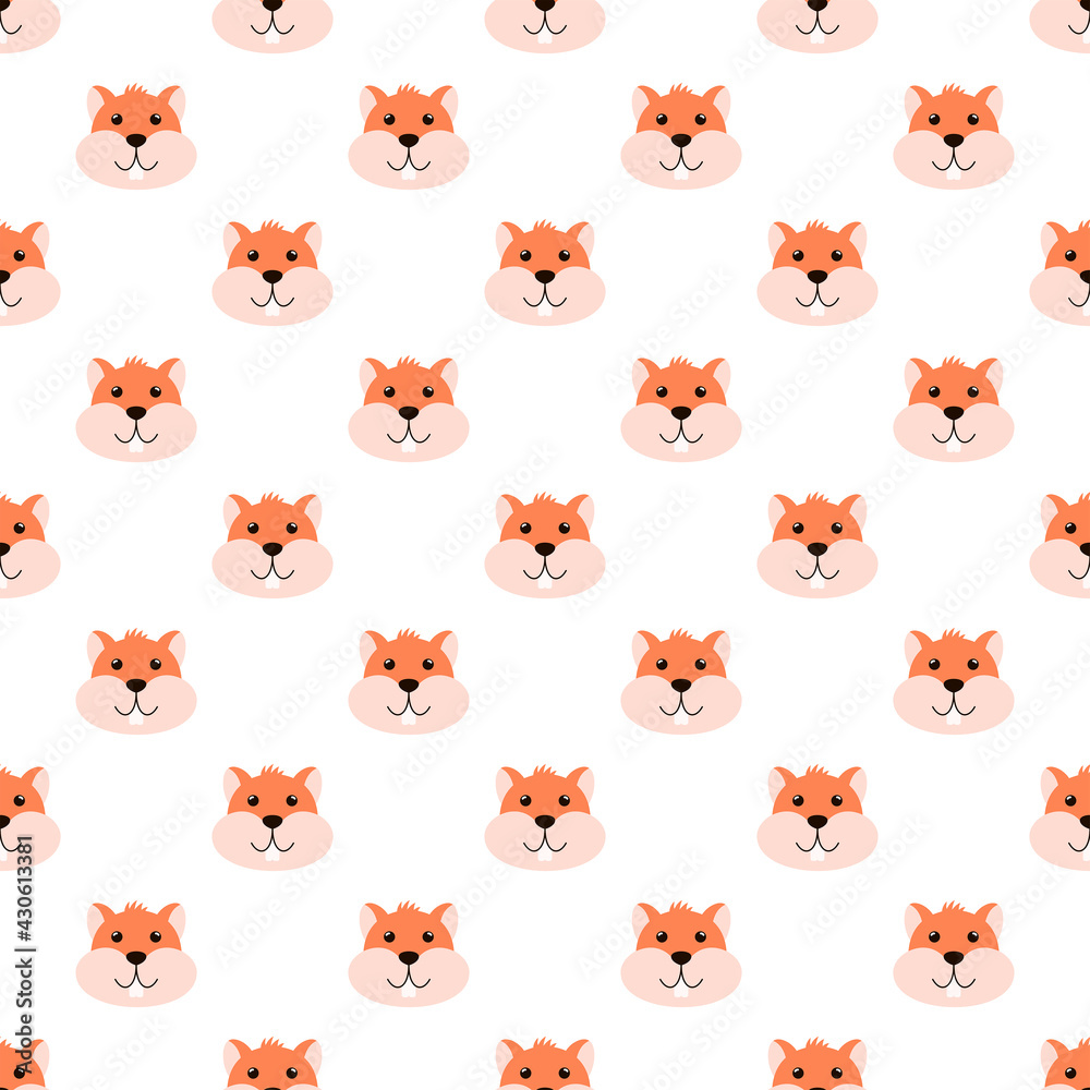 Seamless pattern with hamsters is on a white background. Illustration for a cover, a poster or a textile design. Save with the Clipping Mask.