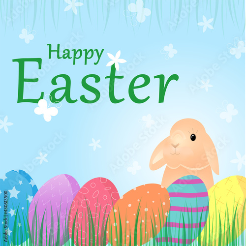 Easter Background with rabbit and easter eggs