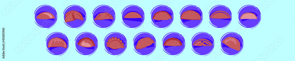set of empanadas foods cartoon icon design template with various models. vector illustration isolated on blue background set of empanadas foods cartoon icon design template with various models. vector illustration isolated on blue background