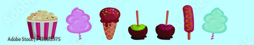 set of fair foods cartoon icon design template with various models. vector illustration isolated on blue background