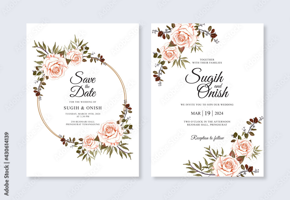 Watercolor floral for beautiful wedding invitation template