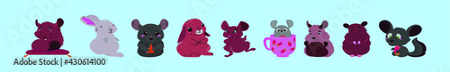 set of chinchilla cartoon icon design template with various models. vector illustration isolated on blue background