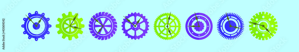 set of clock parts cartoon icon design template with various models. vector illustration isolated on blue background set of clock parts cartoon icon design template with various models. vector illustration isolated on blue background