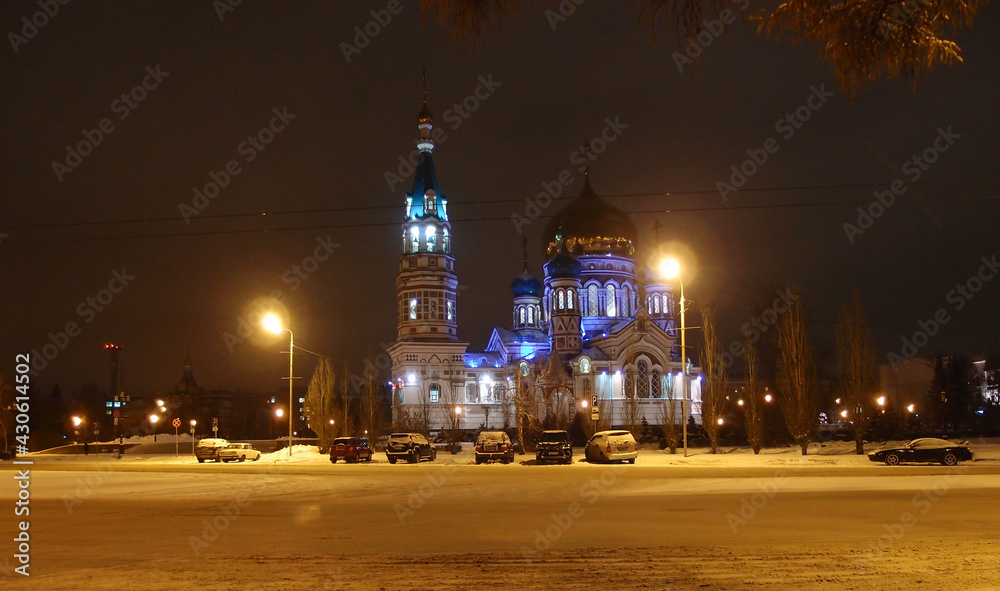 Fototapeta premium View of the winter street of the Omsk city.