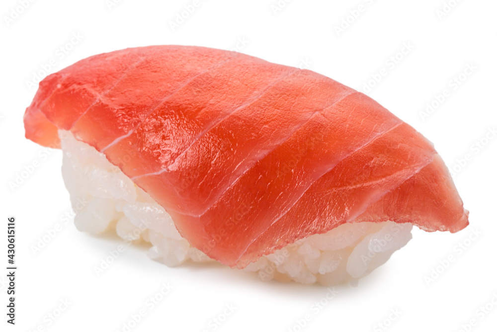 sushi with raw tuna fish isolated on white background, Asian food, traditional Japanese food