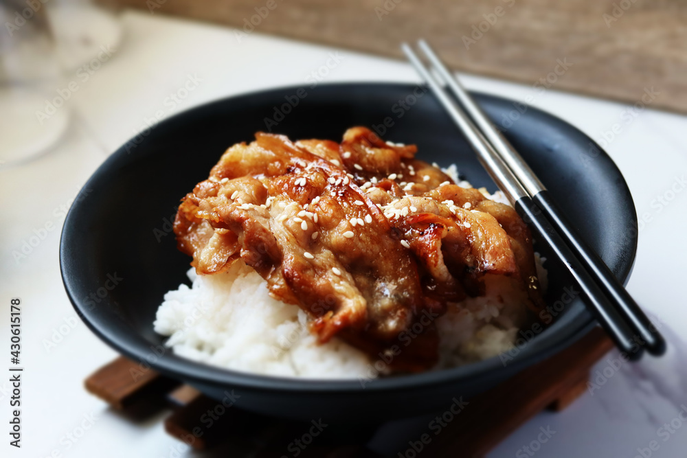 streaky pork deep fried in Japanese teriyaki sauce streaky pork deep fried in Japanese teriyaki sauce