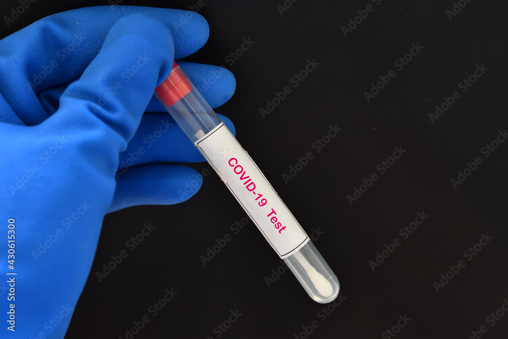 Naklejka premium Nasopharyngeal swab from patient for COVID-19 test by using RT-PCR method
