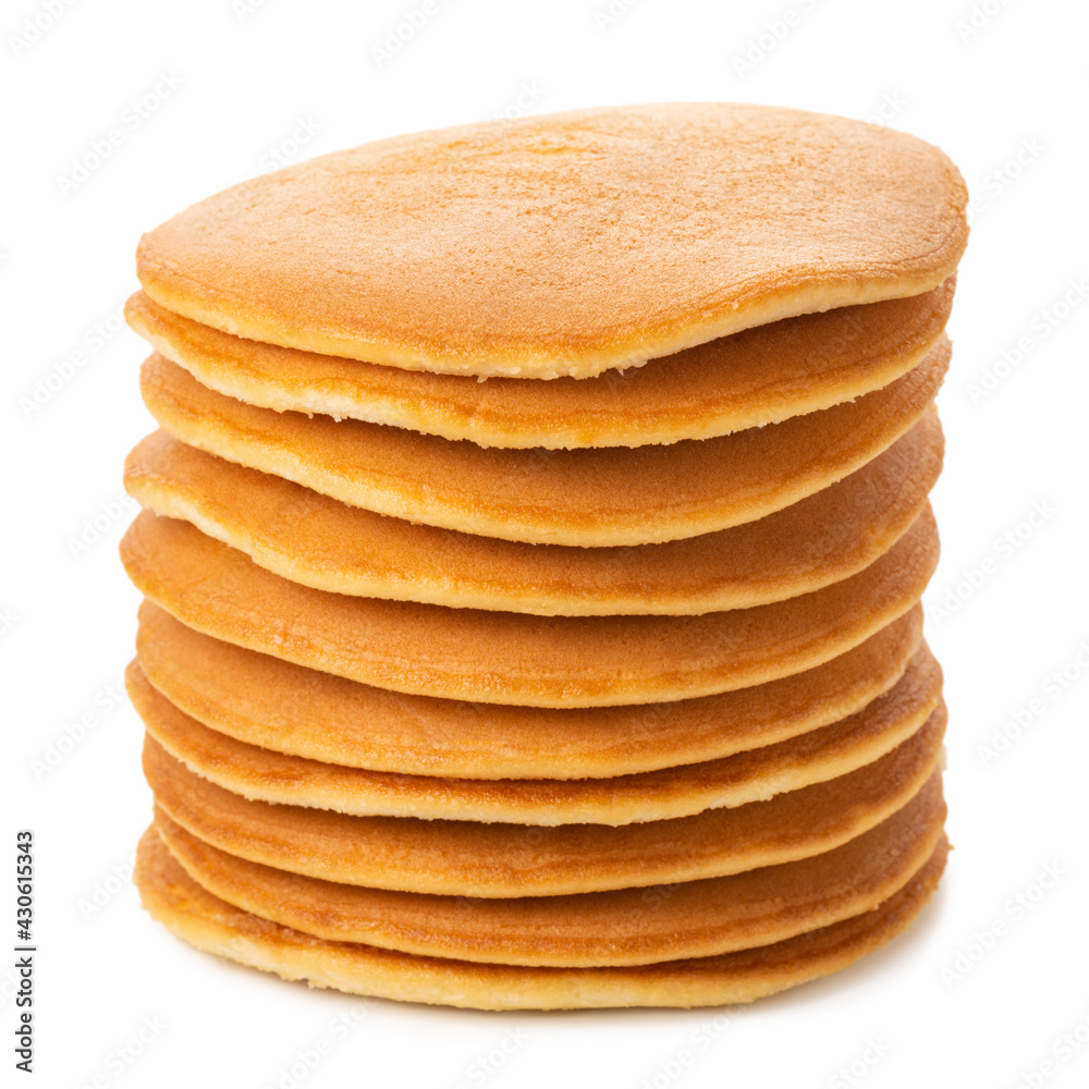 stack of tasty egg pancakes isolated on white background stack of tasty egg pancakes isolated on white background