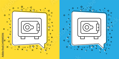 Set line Safe icon isolated on yellow and blue background. The door safe a bank vault with a combination lock. Reliable Data Protection. Vector