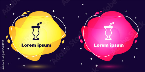 Set line Milkshake icon isolated on blue background. Plastic cup with lid and straw. Abstract banner with liquid shapes. Vector
